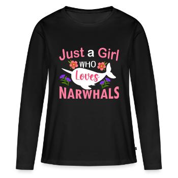 Juste une fille qui aime les narvals - T-shirt manches longues Premium bio Femme - noir - Devant - Julia (174cm)