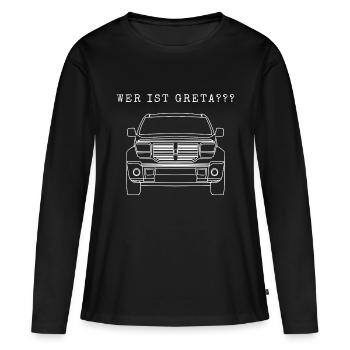 Wer ist Greta - Frauen Premium Bio Langarmshirt - Schwarz - Vorne - Julia (174cm)