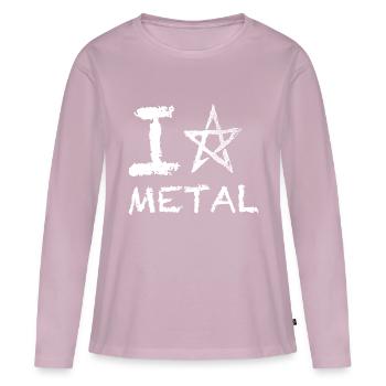 I Penta Metal - Logo Blanc - T-shirt manches longues Premium bio Femme - rose poudré - Devant - Julia (174cm)
