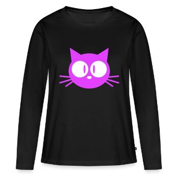 Neugierige Katze Guckt Lustig Ulkig Albern Komisch - Frauen Premium Bio Langarmshirt - Schwarz - Vorne - Julia (174cm)