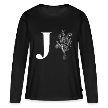 Minimalistische Blumen - Frauen Premium Bio Langarmshirt - Schwarz - Vorne - Julia (174cm)