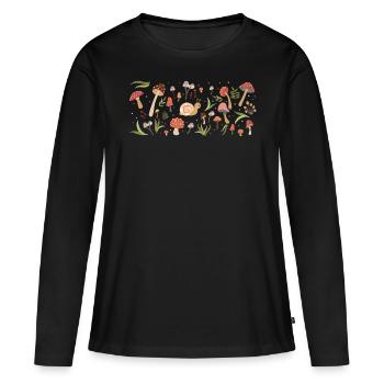Herbstschnecke & Pilze (Landschaft) - Frauen Premium Bio Langarmshirt - Schwarz - Vorne - Julia (174cm)