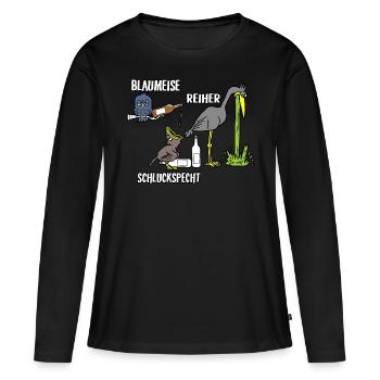Blaumeise Reiher Schluckspecht - Frauen Premium Bio Langarmshirt - Schwarz - Vorne - Julia (174cm)