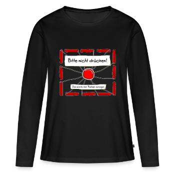 Dynamit - Bitte Abstand halten. - Frauen Premium Bio Langarmshirt - Schwarz - Vorne - Julia (174cm)