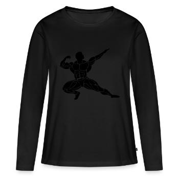 Musculation - T-shirt manches longues Premium bio Femme - noir - Devant - Julia (174cm)