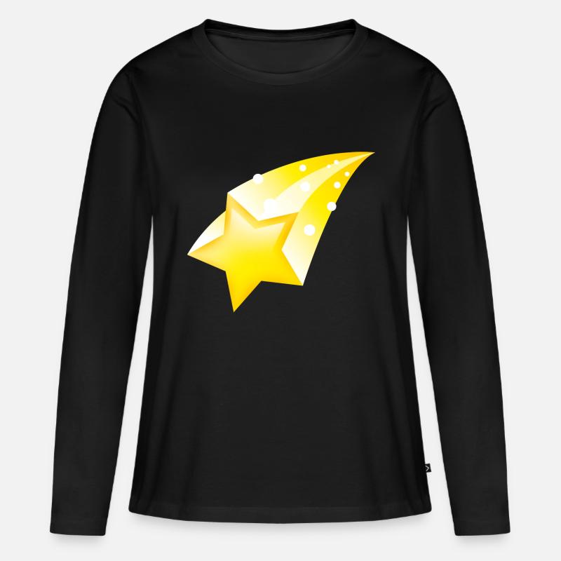 Smiley Falling Star - Frauen Premium Bio Langarmshirt - Schwarz