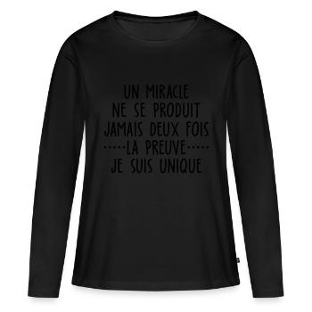 un miracle ne se produit jamais deux fois - T-shirt manches longues Premium bio Femme - noir - Devant - Julia (174cm)