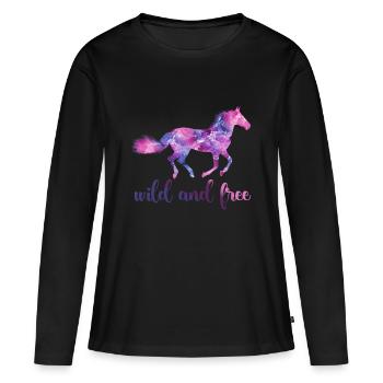 Sauvage et libre - cheval, cheval - T-shirt manches longues Premium bio Femme - noir - Devant - Julia (174cm)