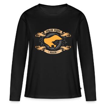 ENDLICH WIEDER Borkum - Frauen Premium Bio Langarmshirt - Schwarz - Vorne - Julia (174cm)