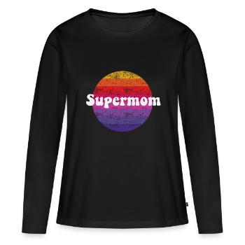 Supermom Retro Style Super Mutter - Frauen Premium Bio Langarmshirt - Schwarz - Vorne - Julia (174cm)