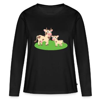 Vache avec veau - T-shirt manches longues Premium bio Femme - noir - Devant - Julia (174cm)