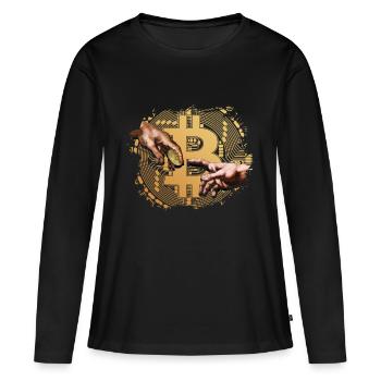Donner Bitcoin - T-shirt manches longues Premium bio Femme - noir - Devant - Julia (174cm)
