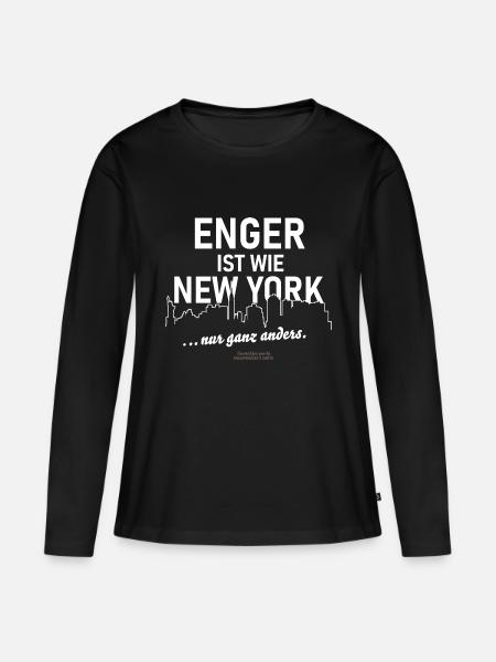Enger ist wie New York ... nur ganz anders - Frauen Premium Bio Langarmshirt - Schwarz