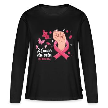 Octobre Rose Cancer du Sein Ruban Cadeau - T-shirt manches longues Premium bio Femme - noir - Devant - Julia (174cm)