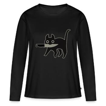 GattoColtello_Black - T-shirt manches longues Premium bio Femme - noir - Devant - Julia (174cm)