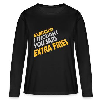 Exercice Extra Fries Citation - T-shirt manches longues Premium bio Femme - noir - Devant - Julia (174cm)