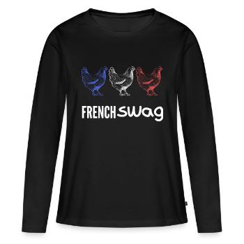 FRENCH swag 3 poules - T-shirt manches longues Premium bio Femme - noir - Devant - Julia (174cm)