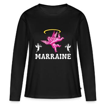 Marraine Baptême Chérubin - T-shirt manches longues Premium bio Femme - noir - Devant - Julia (174cm)