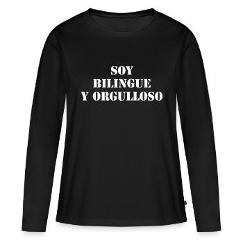 Zweisprachig Spanisch - Frauen Premium Bio Langarmshirt - Schwarz - Vorne - Julia (174cm)