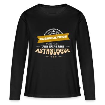 Je suis puéricultrice et astrologue - T-shirt manches longues Premium bio Femme - noir - Devant - Julia (174cm)