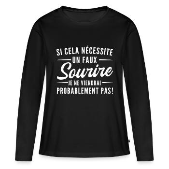 humour faux sourire - T-shirt manches longues Premium bio Femme - noir - Devant - Julia (174cm)
