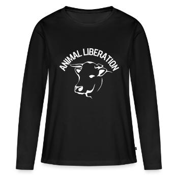 Vache de libération animale - T-shirt manches longues Premium bio Femme - noir - Devant - Julia (174cm)