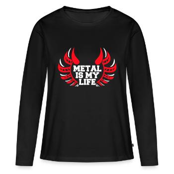 Heavy Metal Is My Life Hard Rock Horns Texte Logo - T-shirt manches longues Premium bio Femme - noir - Devant - Julia (174cm)