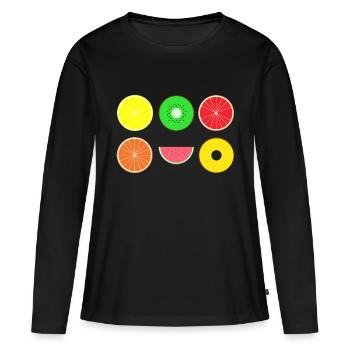 DIGITAL FRUITS - Digitale Hipster Früchte - Frauen Premium Bio Langarmshirt - Schwarz - Vorne - Julia (174cm)