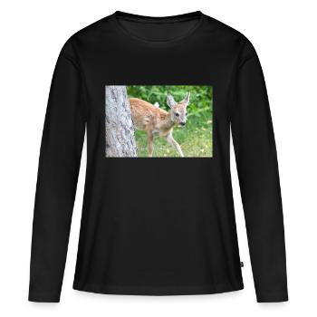 Fauve de cerf (Capreolus capreolus, cerf, faon, fauve) - T-shirt manches longues Premium bio Femme - noir - Devant - Julia (174cm)