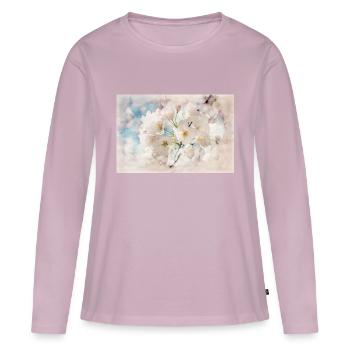 la floraison des cerisiers japonais - T-shirt manches longues Premium bio Femme - rose poudré - Devant - Julia (174cm)