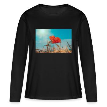 Mohnblumen - Frauen Premium Bio Langarmshirt - Schwarz - Vorne - Julia (174cm)
