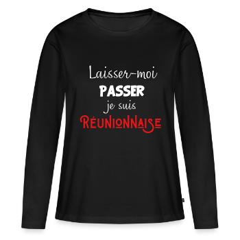 laisse-moi passer je suis réunionnaise - T-shirt manches longues Premium bio Femme - noir - Devant - Julia (174cm)