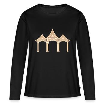 Porte Temple aux decors khmer - T-shirt manches longues Premium bio Femme - noir - Devant - Julia (174cm)