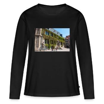 Rathaus Quedlinburg Sachsen-Anhalt - Frauen Premium Bio Langarmshirt - Schwarz - Vorne - Julia (174cm)