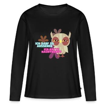 Pflegekraft Nachtdienst, Nachteule - Frauen Premium Bio Langarmshirt - Schwarz - Vorne - Julia (174cm)