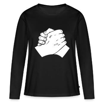 Poignée de main 01 - T-shirt manches longues Premium bio Femme - noir - Devant - Julia (174cm)