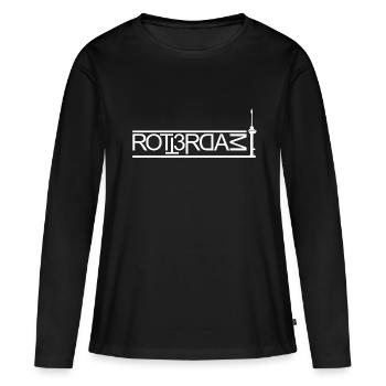 Rotterdam - Frauen Premium Bio Langarmshirt - Schwarz - Vorne - Julia (174cm)