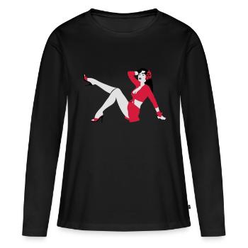 Pin-up de style rétro - T-shirt manches longues Premium bio Femme - noir - Devant - Julia (174cm)