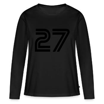 Retour numéro 27 - T-shirt manches longues Premium bio Femme - noir - Devant - Julia (174cm)
