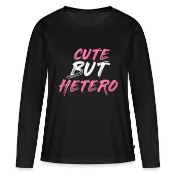 Mignon mais hétéro | Cadeau pour femme et homme. - T-shirt manches longues Premium bio Femme - noir - Devant - Julia (174cm)