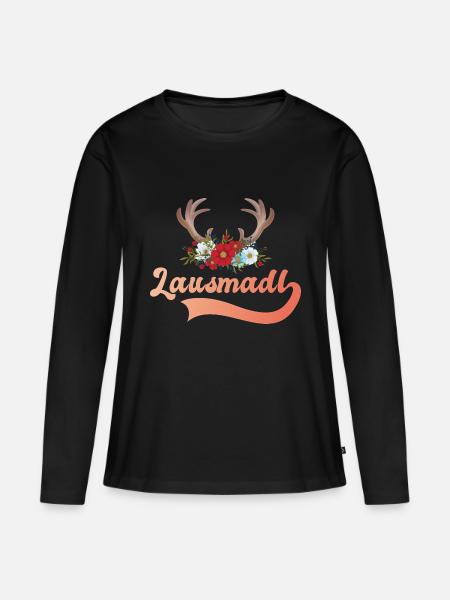 Madl Dirndl Tracht Lausmadl - Frauen Premium Bio Langarmshirt - Schwarz