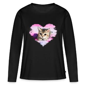 doux chaton dans un cœur - T-shirt manches longues Premium bio Femme - noir - Devant - Julia (174cm)