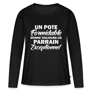 parrain exceptionnel / futur parrain - T-shirt manches longues Premium bio Femme - noir - Devant - Julia (174cm)