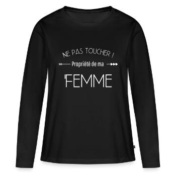 Ne pas toucher propriété de ma femme - T-shirt manches longues Premium bio Femme - noir - Devant - Julia (174cm)