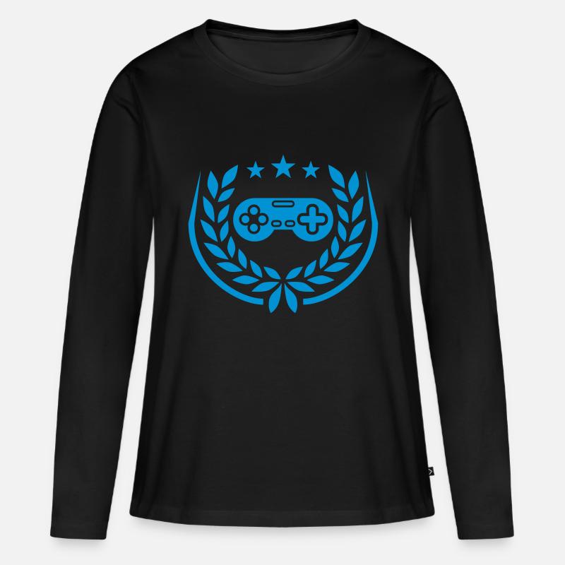 Sterne Lorbeerkranz Controller Retro - Frauen Premium Bio Langarmshirt - Schwarz