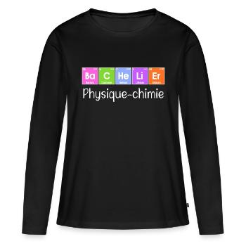 Cadeau bachelier BAC 2023 Bachelière 2023 physique - T-shirt manches longues Premium bio Femme - noir - Devant - Julia (174cm)