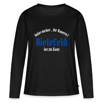 kniet nieder ihr Bauern Bielefeld ist zu Gast - Frauen Premium Bio Langarmshirt - Schwarz - Vorne - Julia (174cm)