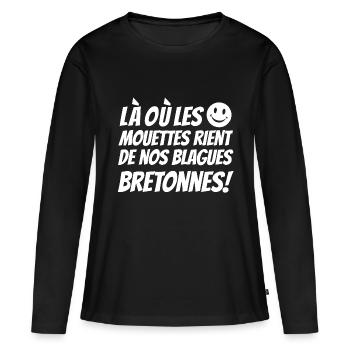 blagues bretonnes,cadeaux humoristique,Humour BZH - T-shirt manches longues Premium bio Femme - noir - Devant - Julia (174cm)