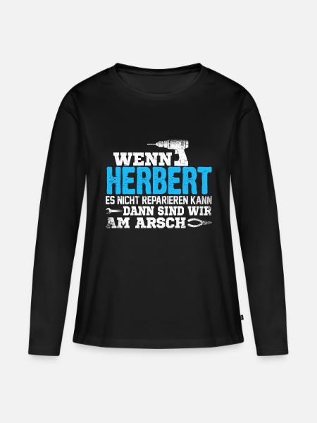 HERBERT - kann es reparieren - Frauen Premium Bio Langarmshirt - Schwarz