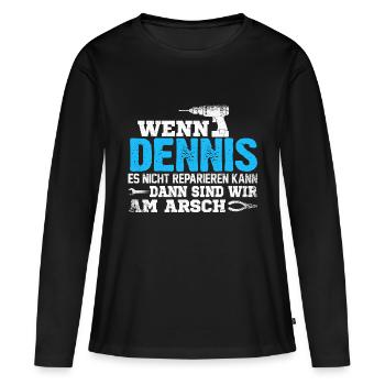 DENNIS - kann es reparieren - Frauen Premium Bio Langarmshirt - Schwarz - Vorne - Julia (174cm)